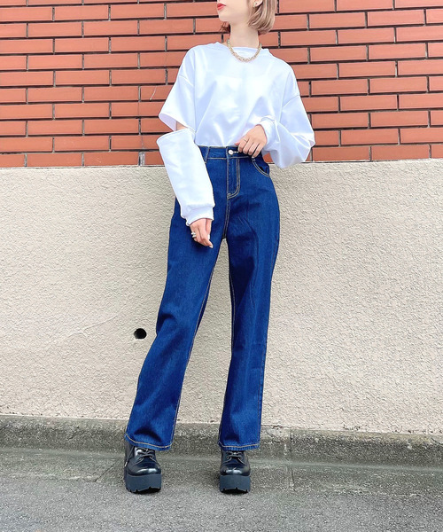 Voyage titty&Co.PETIT（ボヤージュティティアンドコープチ）の「【Voyage titty&Co. PETIT】カットスリーブロンTee（Tシャツ/カットソー・レディース・ホワイト/ブラウン・FREE）」の9枚目の写真