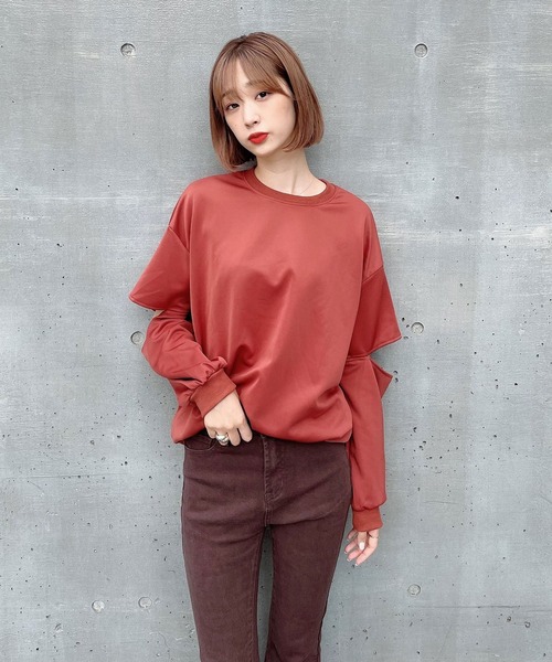 Voyage titty&Co.PETIT（ボヤージュティティアンドコープチ）の「【Voyage titty&Co. PETIT】カットスリーブロンTee（Tシャツ/カットソー・レディース・ホワイト/ブラウン・FREE）」の14枚目の写真