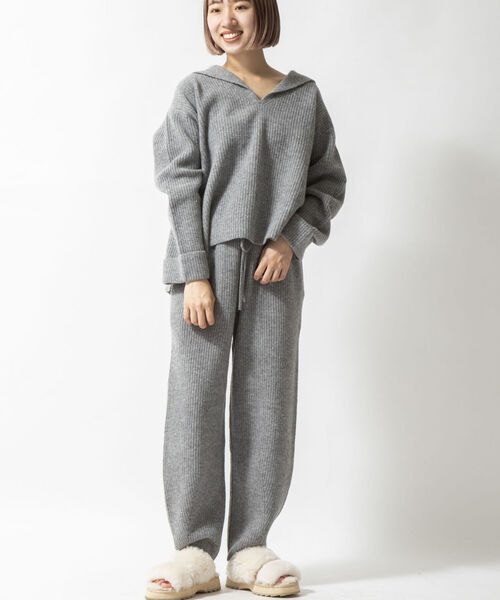 Rie Miller(リエミラー)の「片畦ニットパンツ(その他パンツ・レディース・ブラック/グレー・38)」の6枚目の写真