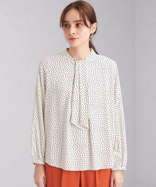 green label relaxing（グリーンレーベルリラクシング）の「ボウタイ バック ギャザー ロングスリーブ ブラウス ドット（シャツ/ブラウス・レディース・オフホワイト/ブラック/その他1/ベージュ・FREE）」の10枚目の写真
