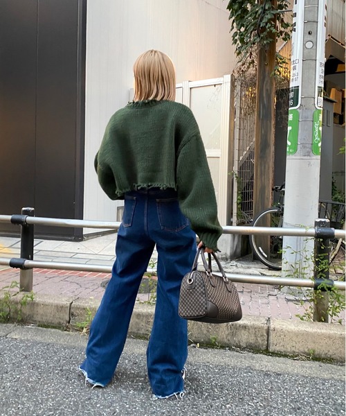 WHO'S WHO gallery（フーズフーギャラリー）の「ロービングダメージプルオーバー（ニット/セーター・レディース・ブラック/ダークグリーン/レッド/オフホワイト/ラベンダー・FREE）」の17枚目の写真