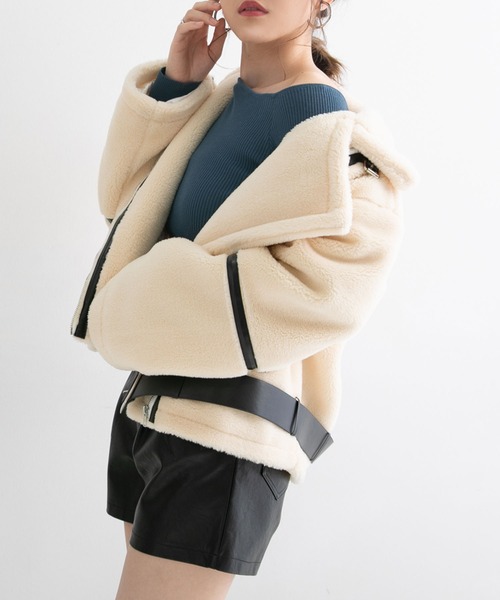 Newlyme(ニューリーミー)の「ベルトボアブルゾン(ブルゾン・レディース・ブラック/アイボリー・MEDIUM/LARGE)」の16枚目の写真