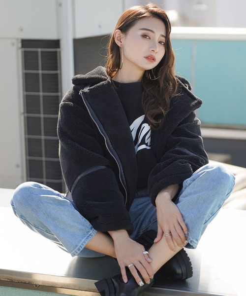 Newlyme(ニューリーミー)の「ベルトボアブルゾン(ブルゾン・レディース・ブラック/アイボリー・MEDIUM/LARGE)」の12枚目の写真