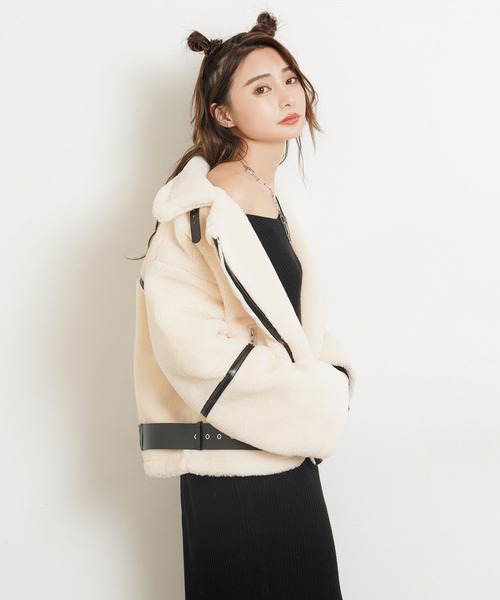 Newlyme(ニューリーミー)の「ベルトボアブルゾン(ブルゾン・レディース・ブラック/アイボリー・MEDIUM/LARGE)」の15枚目の写真
