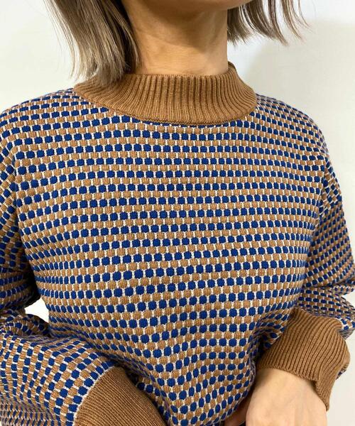 MLI'A(エムリア)の「ハニカム柄長袖トップス(ニット/セーター・レディース・ブラック/ブルー・M)」の2枚目の写真