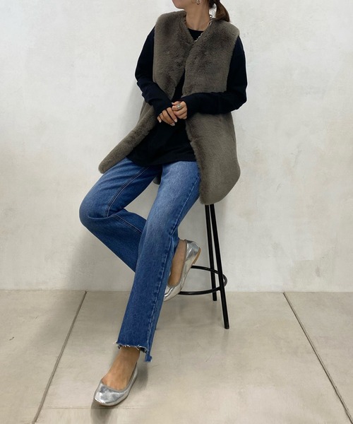 DouDou(ドゥドゥ)の「NEW袖リブTEE(Tシャツ/カットソー・レディース・オフホワイト/ブラック/グレイッシュベージュ・FREE)」の8枚目の写真