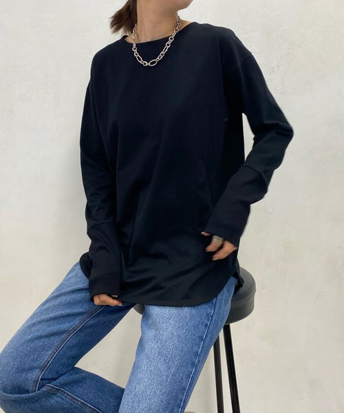 DouDou(ドゥドゥ)の「NEW袖リブTEE(Tシャツ/カットソー・レディース・オフホワイト/ブラック/グレイッシュベージュ・FREE)」の12枚目の写真