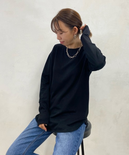 DouDou(ドゥドゥ)の「NEW袖リブTEE(Tシャツ/カットソー・レディース・オフホワイト/ブラック/グレイッシュベージュ・FREE)」の13枚目の写真