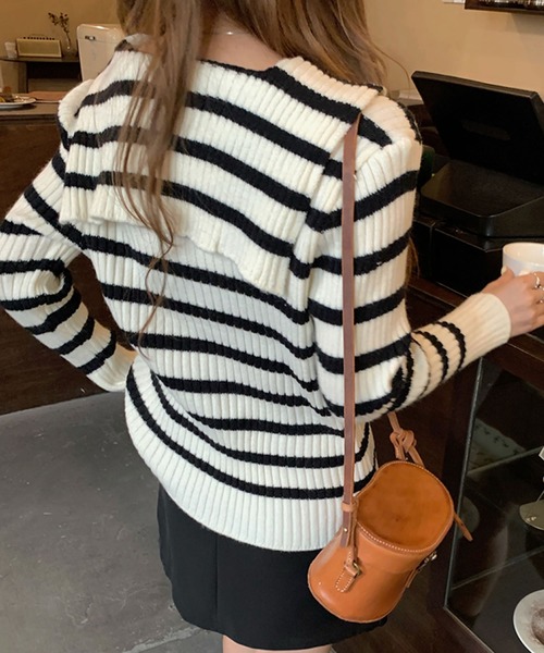 Primazel(プリマゼル)の「セーラーカラー ボーダーニット トップス(ニット/セーター・レディース・ホワイト/ブラック・M)」の10枚目の写真