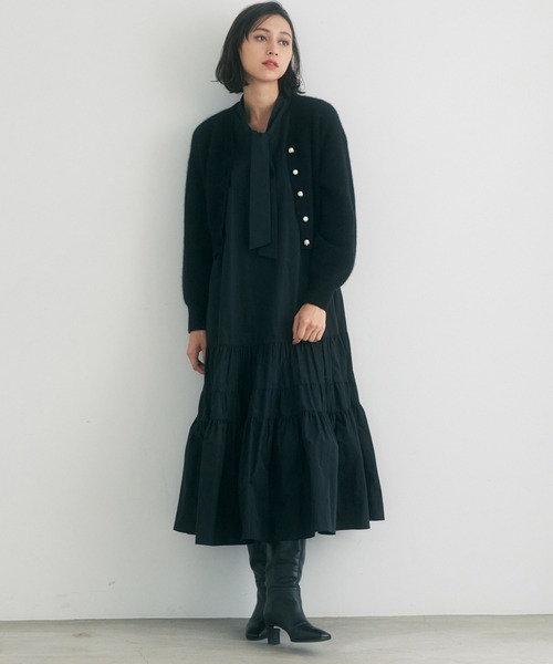 美品✨アナイ　22SS タフタ ティアード ワンピース ノースリーブ　ブラック 美品✨アナイ 22SS タフタ ティアード ワンピース ノースリーブ