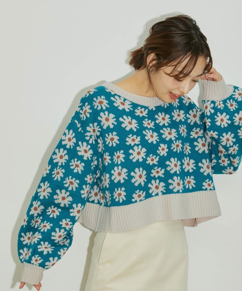 vis-`a-vis（ビサビ）の「【WEB限定】フラワージャガードニットプルオーバー（ニット/セーター・レディース・ターコイズブルー/ラベンダー/ブラック・FREE）」の2枚目の写真