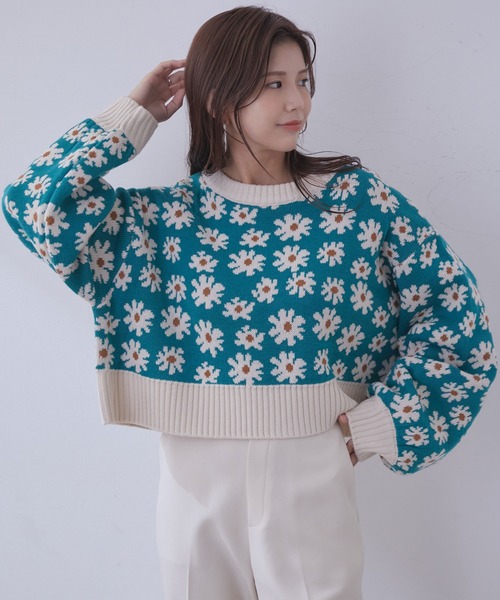 vis-`a-vis（ビサビ）の「【WEB限定】フラワージャガードニットプルオーバー（ニット/セーター・レディース・ターコイズブルー/ラベンダー/ブラック・FREE）」の11枚目の写真