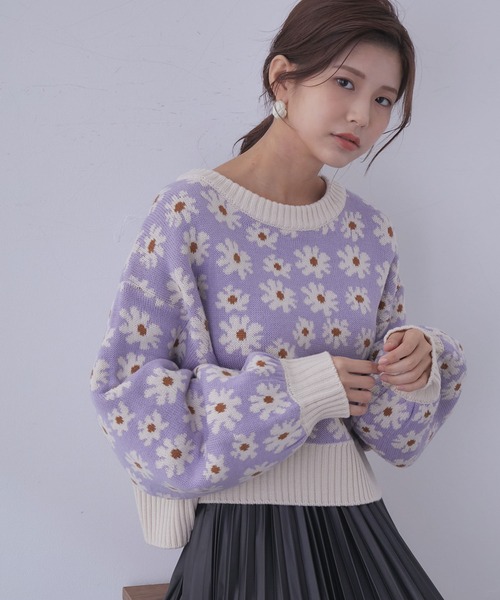 vis-`a-vis（ビサビ）の「【WEB限定】フラワージャガードニットプルオーバー（ニット/セーター・レディース・ターコイズブルー/ラベンダー/ブラック・FREE）」の9枚目の写真