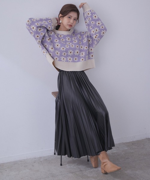 vis-`a-vis（ビサビ）の「【WEB限定】フラワージャガードニットプルオーバー（ニット/セーター・レディース・ターコイズブルー/ラベンダー/ブラック・FREE）」の7枚目の写真