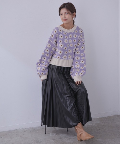 vis-`a-vis（ビサビ）の「【WEB限定】フラワージャガードニットプルオーバー（ニット/セーター・レディース・ターコイズブルー/ラベンダー/ブラック・FREE）」の6枚目の写真