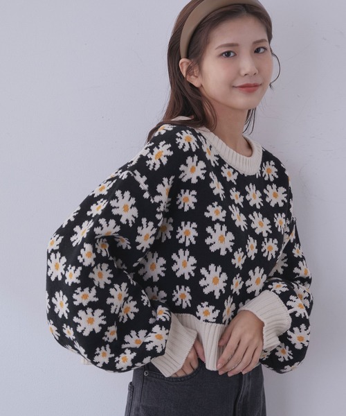 vis-`a-vis（ビサビ）の「【WEB限定】フラワージャガードニットプルオーバー（ニット/セーター・レディース・ターコイズブルー/ラベンダー/ブラック・FREE）」の4枚目の写真