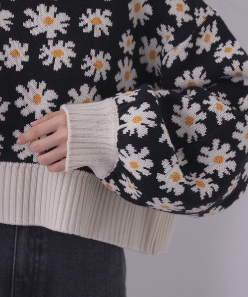 vis-`a-vis（ビサビ）の「【WEB限定】フラワージャガードニットプルオーバー（ニット/セーター・レディース・ターコイズブルー/ラベンダー/ブラック・FREE）」の8枚目の写真