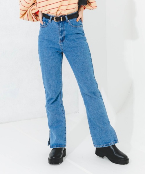 nemne store(ネンネストア)の「スリット入りフレアデニムパンツ(デニムパンツ・レディース・ライトブルー/ブラック/ブルー・SMALL/MEDIUM/LARGE)」の3枚目の写真