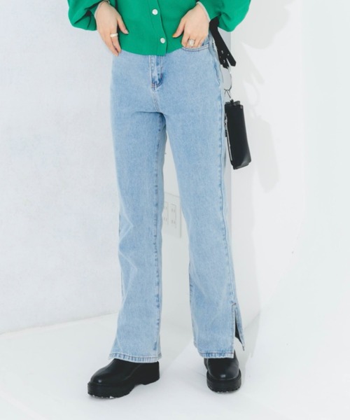 nemne store(ネンネストア)の「スリット入りフレアデニムパンツ(デニムパンツ・レディース・ライトブルー/ブラック/ブルー・SMALL/MEDIUM/LARGE)」の2枚目の写真