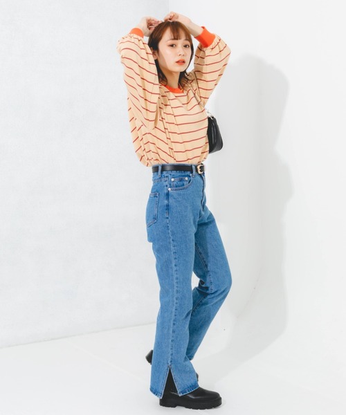 nemne store(ネンネストア)の「スリット入りフレアデニムパンツ(デニムパンツ・レディース・ライトブルー/ブラック/ブルー・SMALL/MEDIUM/LARGE)」の5枚目の写真