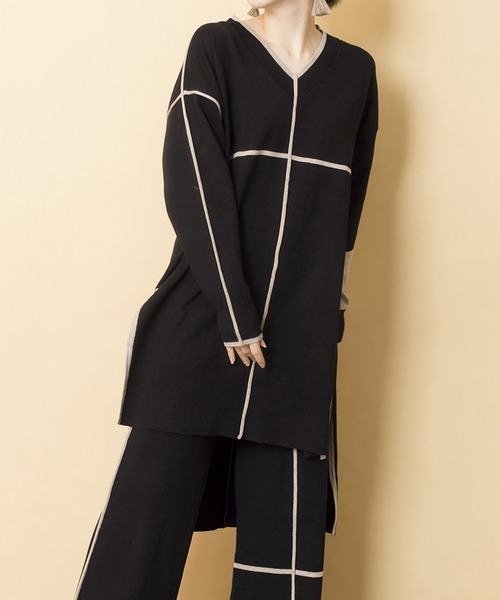 OSMOSIS（オズモーシス）の「ラインニットプルオーバー（ニット/セーター・レディース・ブラック/ベージュ/ライトグリーン・ONE SIZE）」の2枚目の写真