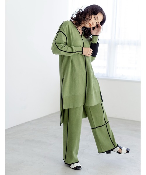 OSMOSIS（オズモーシス）の「ラインニットプルオーバー（ニット/セーター・レディース・ブラック/ベージュ/ライトグリーン・ONE SIZE）」の7枚目の写真