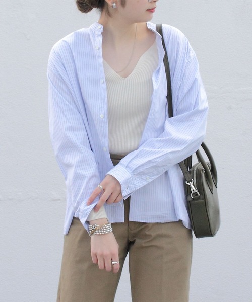 GYMPHLEX(ジムフレックス)の「GYMPHLEX/ジムフレックス バンドカラーショートシャツ BAND COLLAR SHIRT #GY-B0005 MUL(シャツ/ブラウス・レディース・グレー/サックスブルー/ピンク・14)」の1枚目の写真
