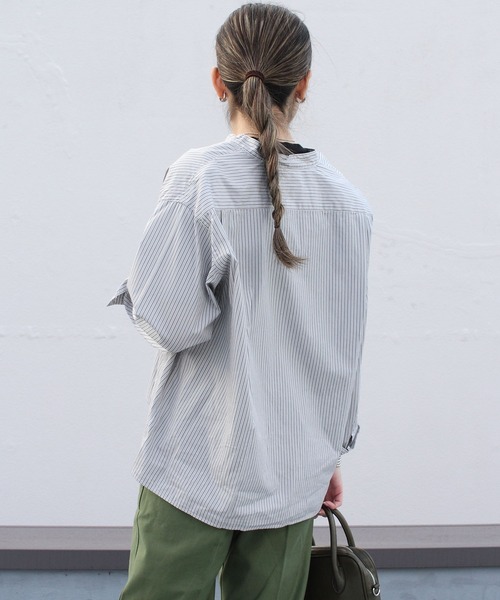 GYMPHLEX(ジムフレックス)の「GYMPHLEX/ジムフレックス バンドカラーショートシャツ BAND COLLAR SHIRT #GY-B0005 MUL(シャツ/ブラウス・レディース・グレー/サックスブルー/ピンク・14)」の8枚目の写真
