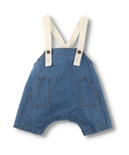 BRANSHES（ブランシェス）の「ハーフ丈サロペット（その他ベビーウェア・キッズ・オフホワイト/ブルー・80ｃｍ/70cm）」の2枚目の写真