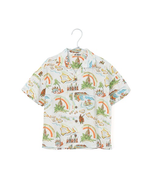 MAKE YOUR DAY（メイクユアデイ）の「アロハ柄半袖シャツ■80～140cm（シャツ/ブラウス・キッズ・サックスブルー/ベージュ/オフホワイト・120/110/130/100/90/140/80）」の2枚目の写真