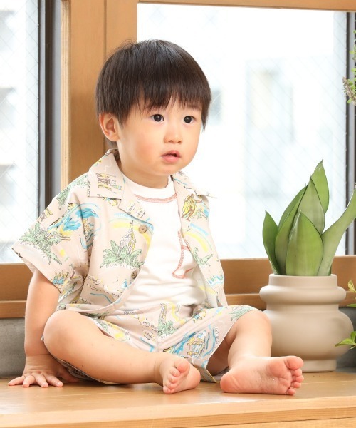 MAKE YOUR DAY（メイクユアデイ）の「アロハ柄半袖シャツ■80～140cm（シャツ/ブラウス・キッズ・サックスブルー/ベージュ/オフホワイト・120/110/130/100/90/140/80）」の5枚目の写真