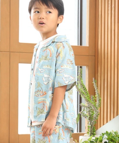 MAKE YOUR DAY（メイクユアデイ）の「アロハ柄半袖シャツ■80～140cm（シャツ/ブラウス・キッズ・サックスブルー/ベージュ/オフホワイト・120/110/130/100/90/140/80）」の10枚目の写真