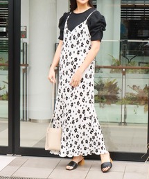 スムース花プリントクリスタルプリーツジャンスカ