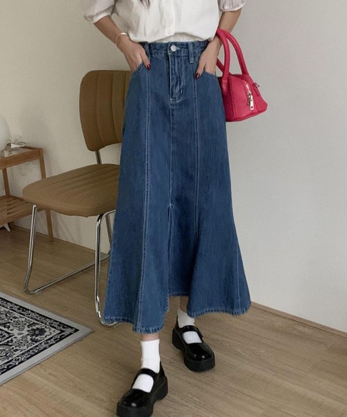 meJane（ミージェーン）の「ハイウエストマーメイドロングスカート（デニムスカート・レディース・インディゴブルー・M/L）」の3枚目の写真