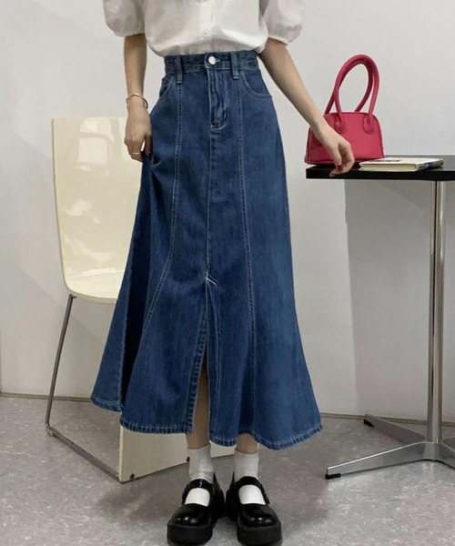 meJane（ミージェーン）の「ハイウエストマーメイドロングスカート（デニムスカート・レディース・インディゴブルー・M/L）」の4枚目の写真