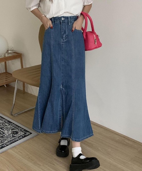 meJane（ミージェーン）の「ハイウエストマーメイドロングスカート（デニムスカート・レディース・インディゴブルー・M/L）」の5枚目の写真