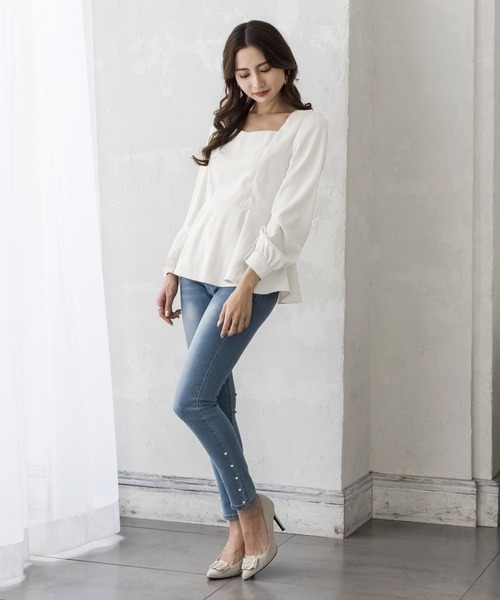 Julia Boutique(ジュリアブティック)の「美くびれペプラム長袖トップス・カットソー/22020(Tシャツ/カットソー・レディース・イエロー/ホワイト/ミント/ブラック・ONE)」の5枚目の写真