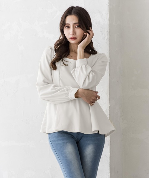 Julia Boutique(ジュリアブティック)の「美くびれペプラム長袖トップス・カットソー/22020(Tシャツ/カットソー・レディース・イエロー/ホワイト/ミント/ブラック・ONE)」の6枚目の写真