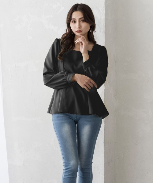 Julia Boutique(ジュリアブティック)の「美くびれペプラム長袖トップス・カットソー/22020(Tシャツ/カットソー・レディース・イエロー/ホワイト/ミント/ブラック・ONE)」の7枚目の写真