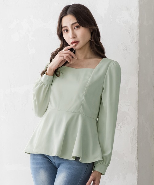 Julia Boutique(ジュリアブティック)の「美くびれペプラム長袖トップス・カットソー/22020(Tシャツ/カットソー・レディース・イエロー/ホワイト/ミント/ブラック・ONE)」の9枚目の写真