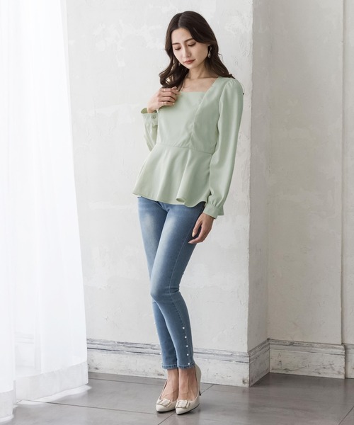 Julia Boutique(ジュリアブティック)の「美くびれペプラム長袖トップス・カットソー/22020(Tシャツ/カットソー・レディース・イエロー/ホワイト/ミント/ブラック・ONE)」の10枚目の写真