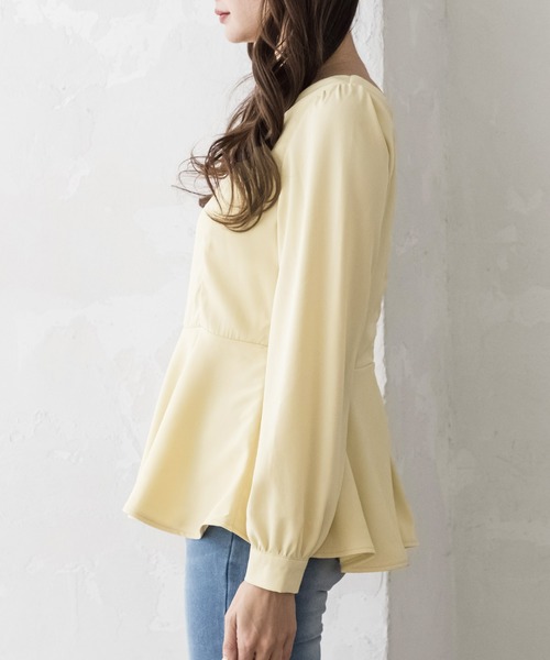 Julia Boutique(ジュリアブティック)の「美くびれペプラム長袖トップス・カットソー/22020(Tシャツ/カットソー・レディース・イエロー/ホワイト/ミント/ブラック・ONE)」の15枚目の写真