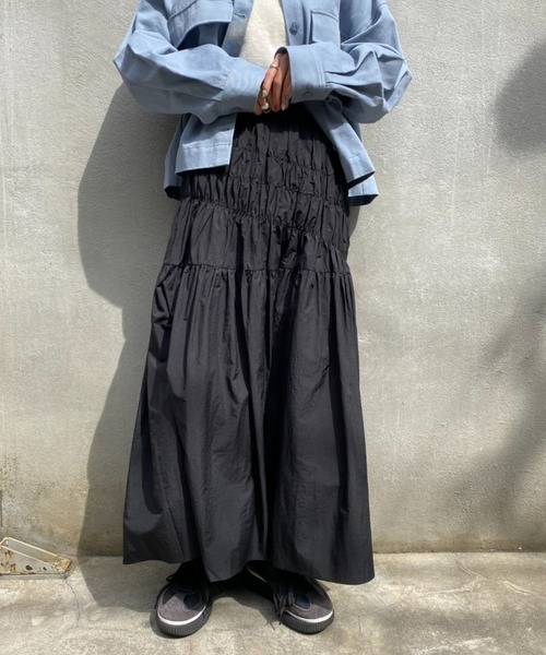 CIAOPANIC（チャオパニック）の「シャーリングスカート（スカート・レディース・ブラック/カーキ/アイボリー・FREE）」の3枚目の写真