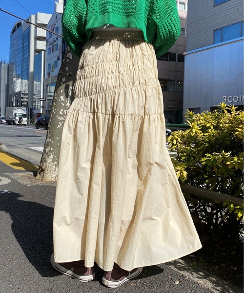 CIAOPANIC（チャオパニック）の「シャーリングスカート（スカート・レディース・ブラック/カーキ/アイボリー・FREE）」の14枚目の写真