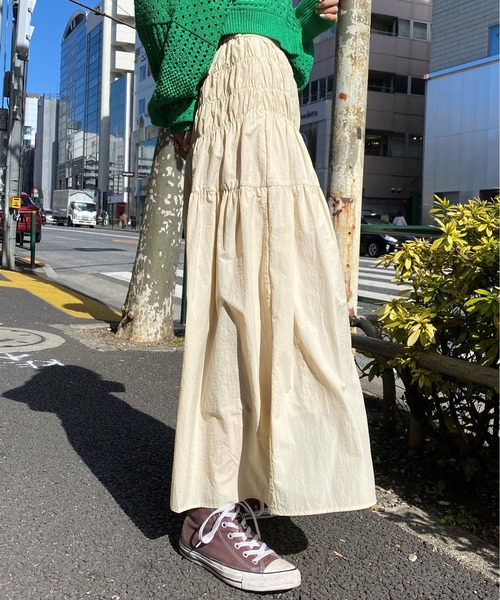 CIAOPANIC（チャオパニック）の「シャーリングスカート（スカート・レディース・ブラック/カーキ/アイボリー・FREE）」の4枚目の写真