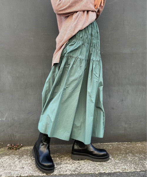 CIAOPANIC（チャオパニック）の「シャーリングスカート（スカート・レディース・ブラック/カーキ/アイボリー・FREE）」の7枚目の写真