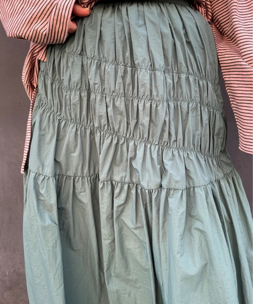 CIAOPANIC（チャオパニック）の「シャーリングスカート（スカート・レディース・ブラック/カーキ/アイボリー・FREE）」の5枚目の写真