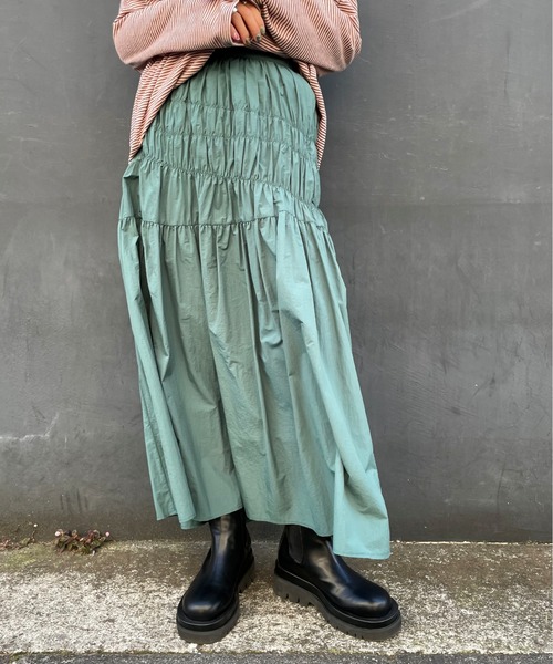 CIAOPANIC（チャオパニック）の「シャーリングスカート（スカート・レディース・ブラック/カーキ/アイボリー・FREE）」の8枚目の写真