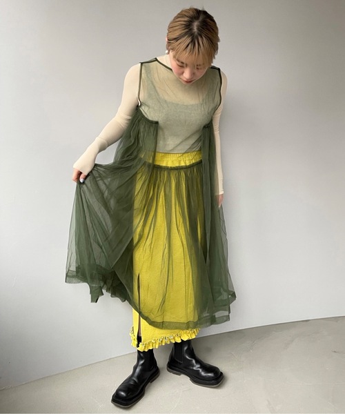 SANSeLF(サンセルフ)の「【SANSeLF】ruffled hem skirt sanw22s047(スカート・レディース・イエロー・FREE)」の3枚目の写真