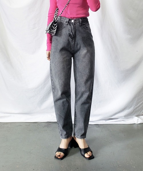 me+em select（ミームセレクト）の「※※【 選べる４サイズ ／ 5カラー 】華奢見えハイウエストバルーンテーパードウォッシュデニムパンツ（デニムパンツ・レディース・ブラック/グレー/ブルー/ホワイト/ライトブルー・X-LARGE/SMALL/MEDIUM/LARGE）」の3枚目の写真